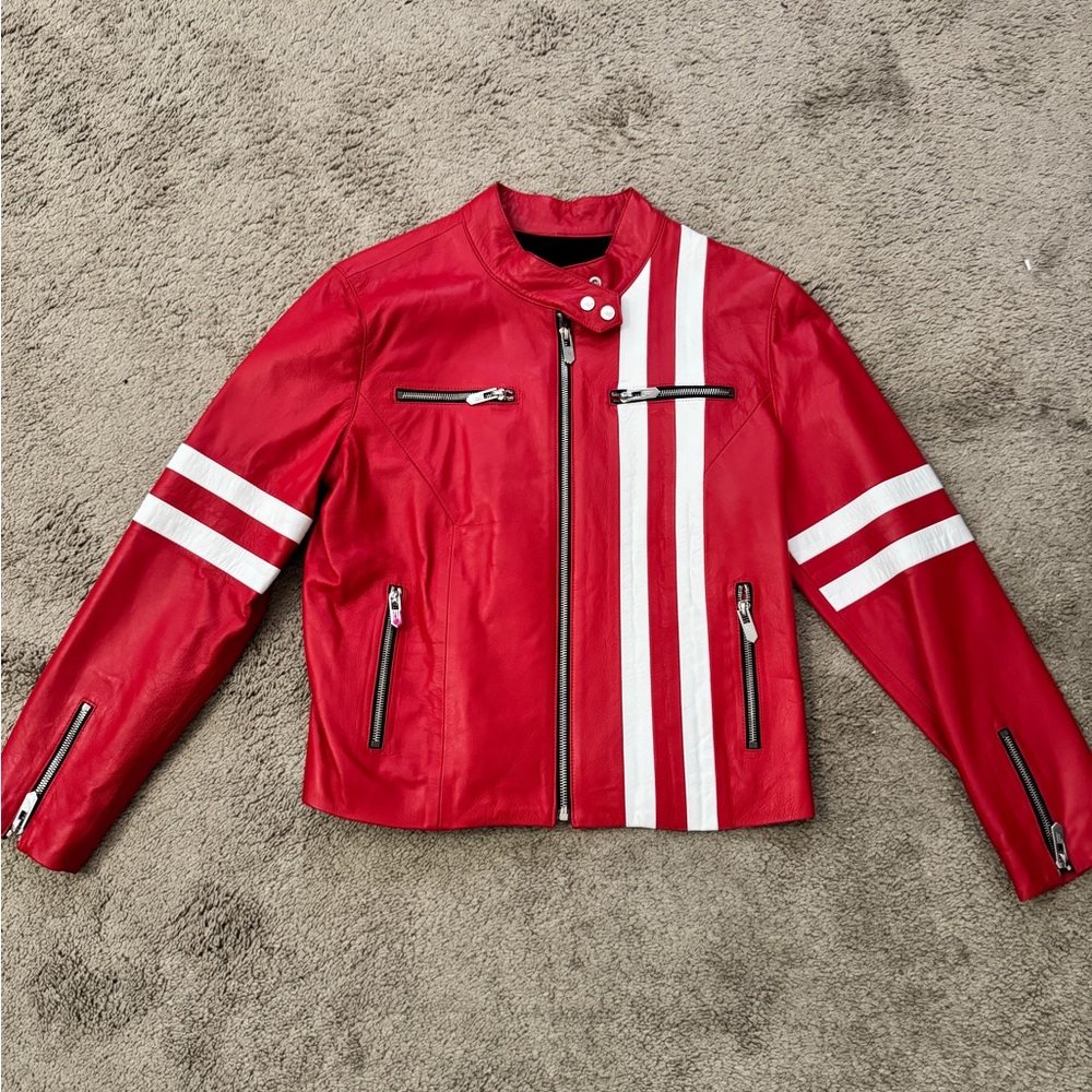 The Mighty Company Ferrara Red and White Leather Jacket
